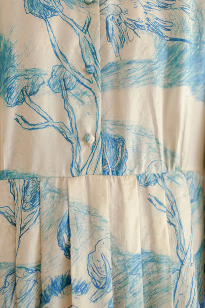 Runaway Bicycle Mel Pleated Blue Printed Dress-Runaway Bicycle-Thistle Hill