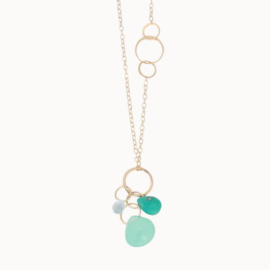 Melissa Joy Manning 14K yellow gold Aqua, Turquoise and Green Chalcedony Necklace