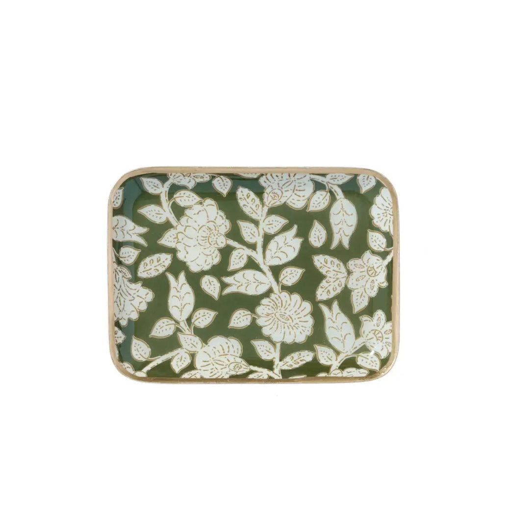 Enameled Flowered Metal Tray Jaya Vert-Thistle Hill-Thistle Hill