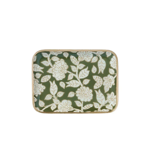 Enameled Flowered Metal Tray Jaya Vert-Thistle Hill-Thistle Hill