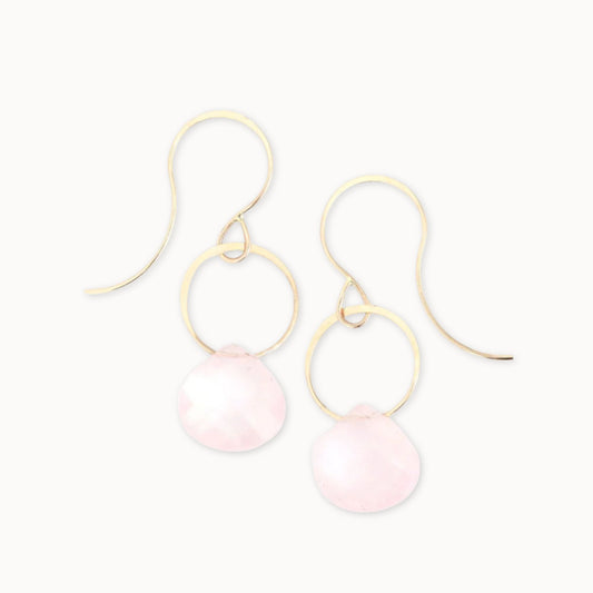 Melissa Joy Manning 14k Gold Rose Quartz Single Drop  Earrings