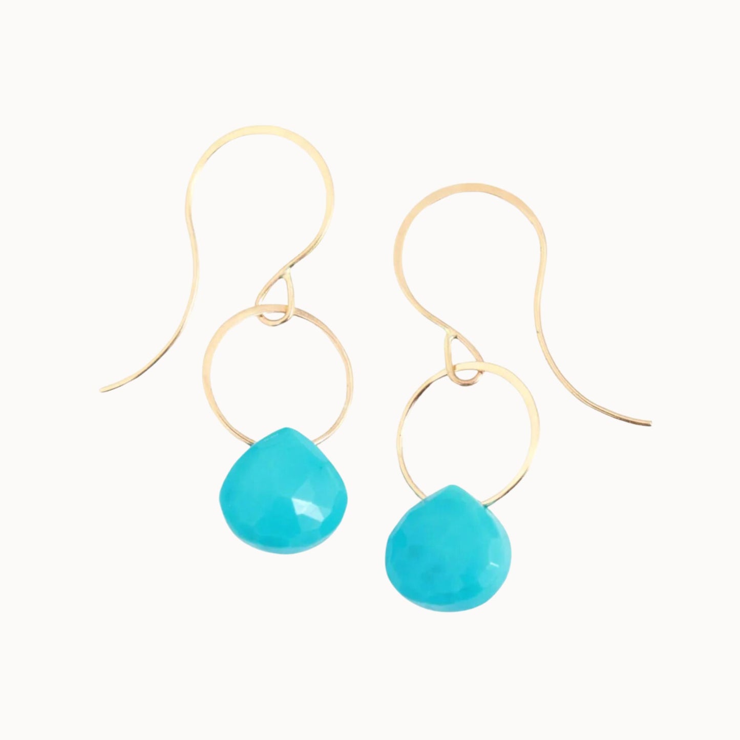 Melissa Joy Manning 14k Gold Turquoise Single Hoop Drop Earrings