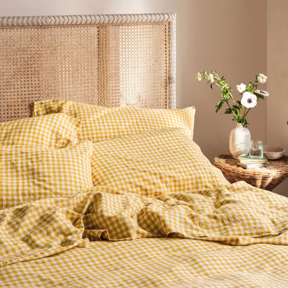 Honey Gingham Linen Pillowcase (Pair)-Piglet in Bed-Thistle Hill