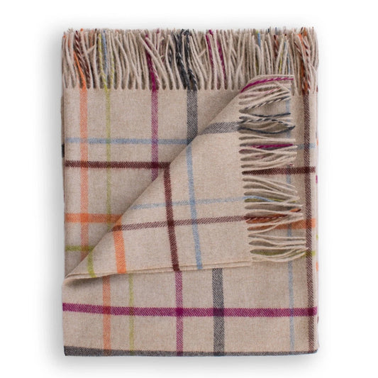 Evangeline 100% Merino Lambswool Patterned Throw Oatmeal Plaid Multi-Evangeline-Thistle Hill