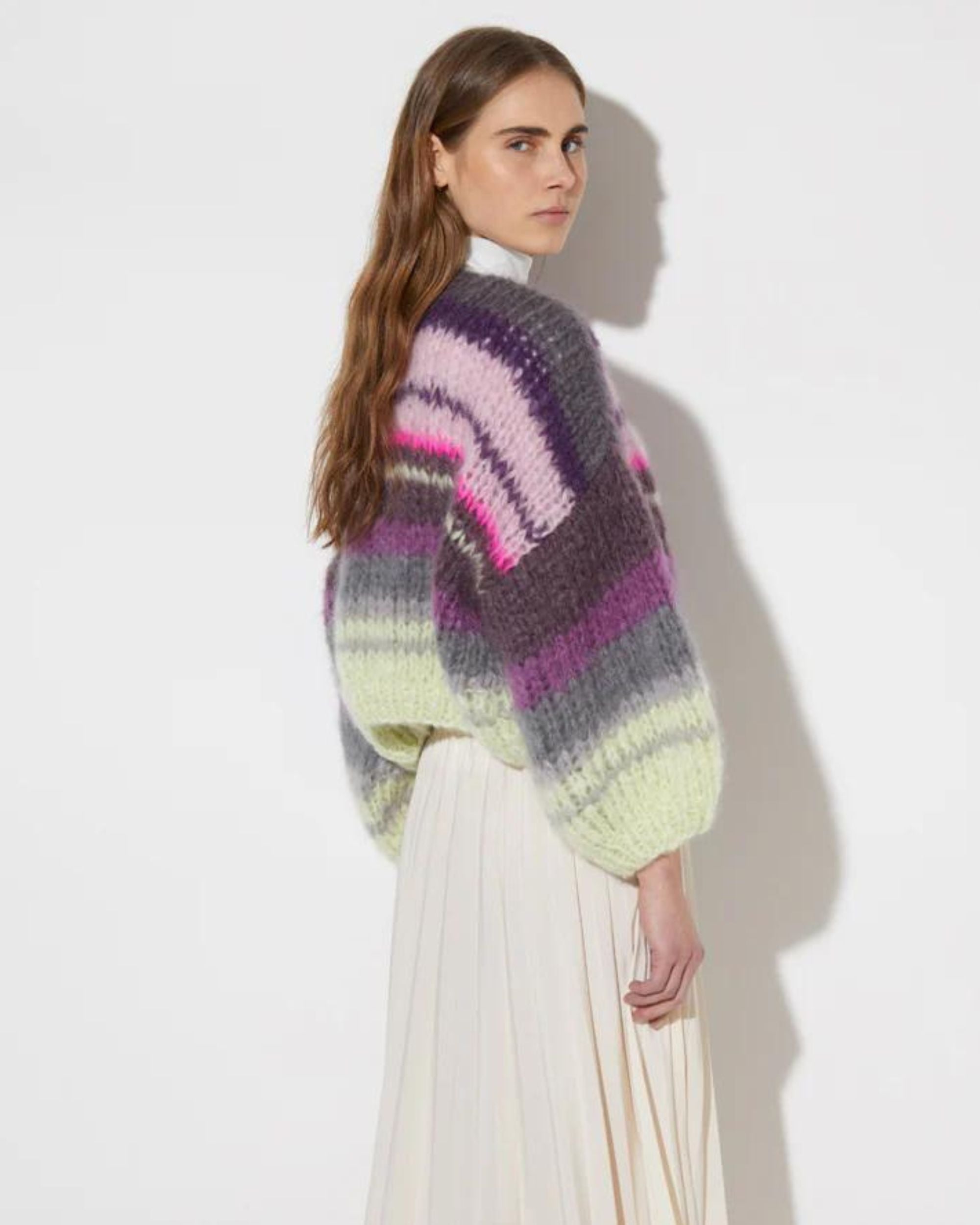 Maiami Mohair Bomber Cardigan Striped Soft Berry