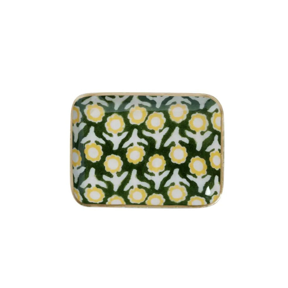 Enameled Flowered Metal Tray Isha Green-Thistle Hill-Thistle Hill