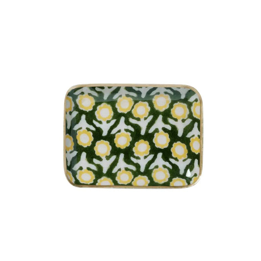 Enameled Flowered Metal Tray Isha Green-Thistle Hill-Thistle Hill