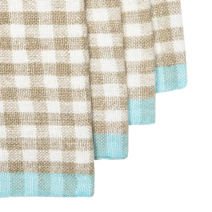 Two Tone Gingham Kitchen Tea Towels Natural + Aqua Set of 2-Thistle Hill-Thistle Hill