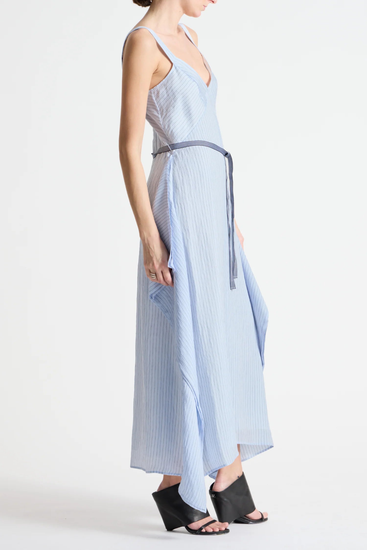 Saint Art Marin Pinstripe Dress Sky Blue-Saint Art-Thistle Hill