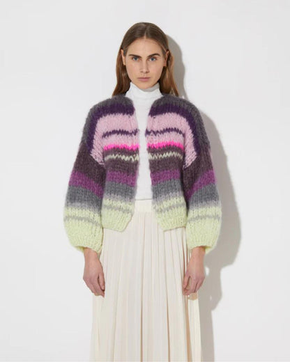 Maiami Mohair Bomber Cardigan Striped Soft Berry