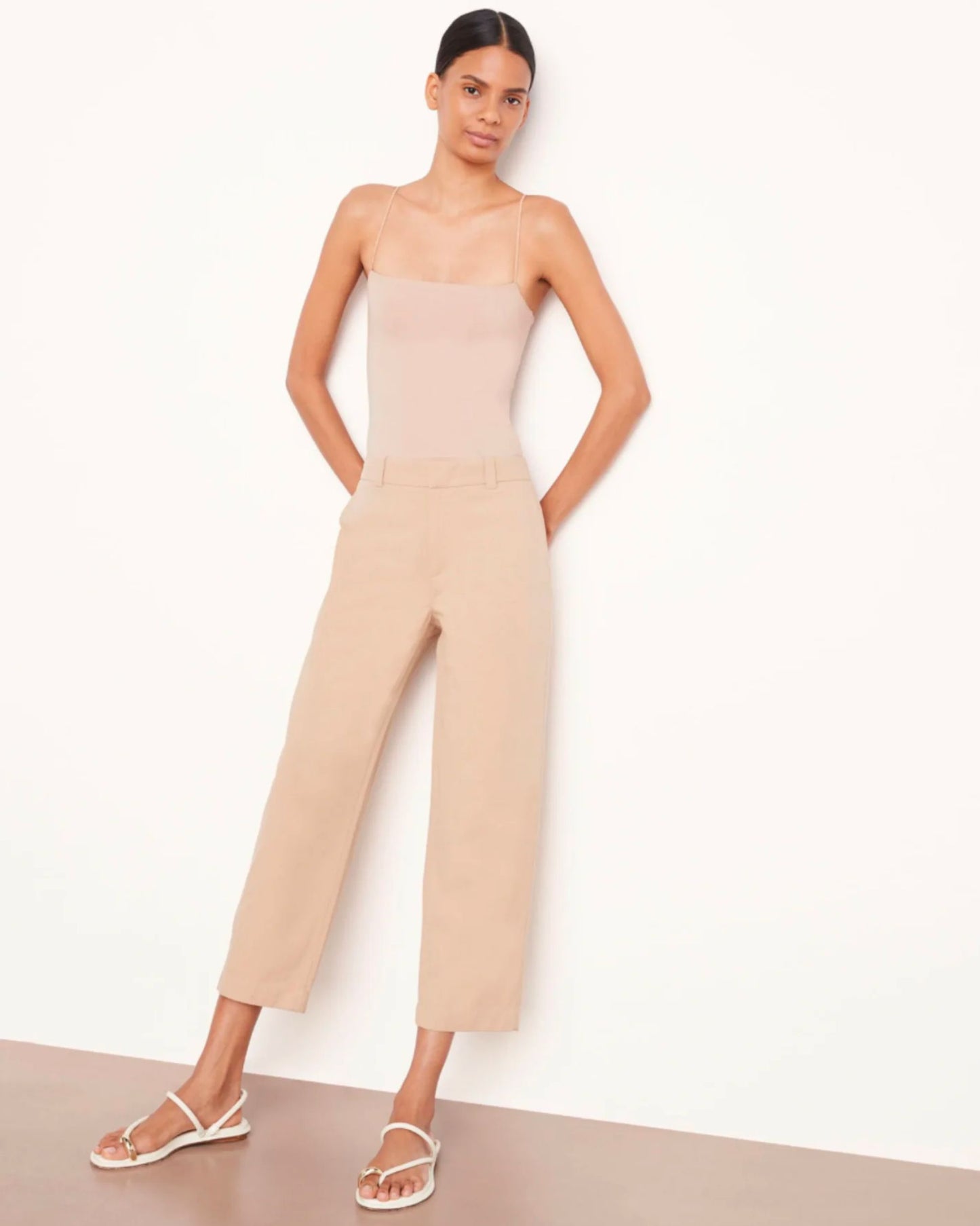 Vince Mid Rise Washed Cotton Cropped Pants Pale Wheat-Vince-Thistle Hill
