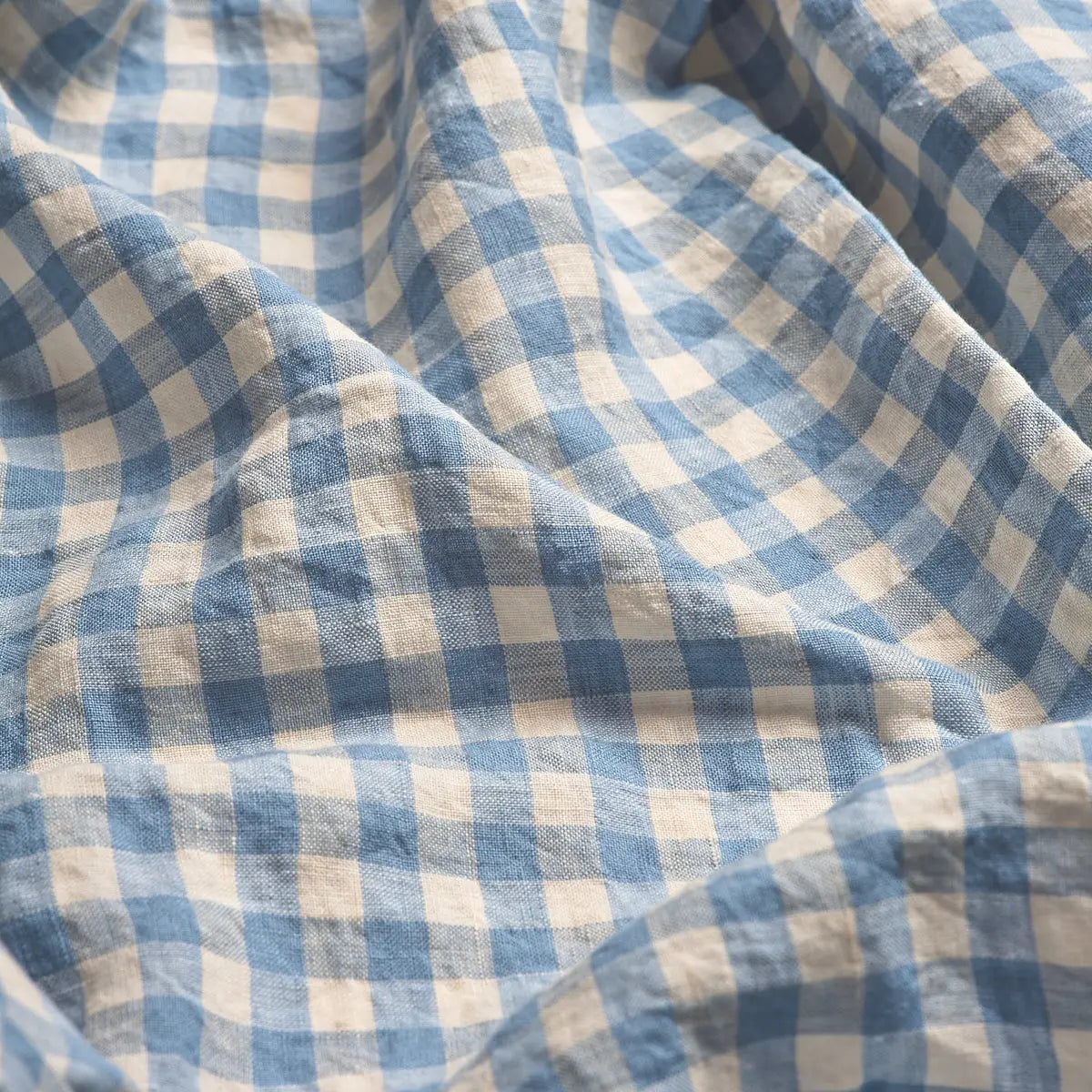 Warm Blue Gingham Linen Blend Pillowcases-Piglet in Bed-Thistle Hill