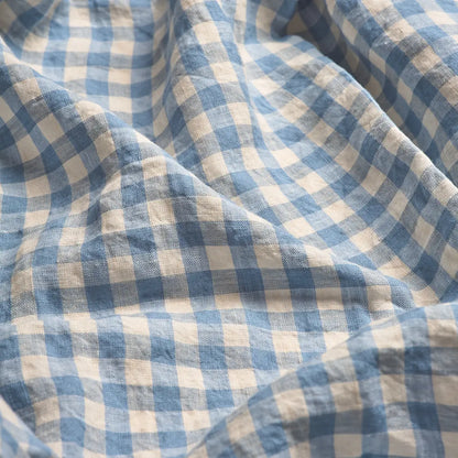 Warm Blue Gingham Linen Blend Pillowcases-Piglet in Bed-Thistle Hill