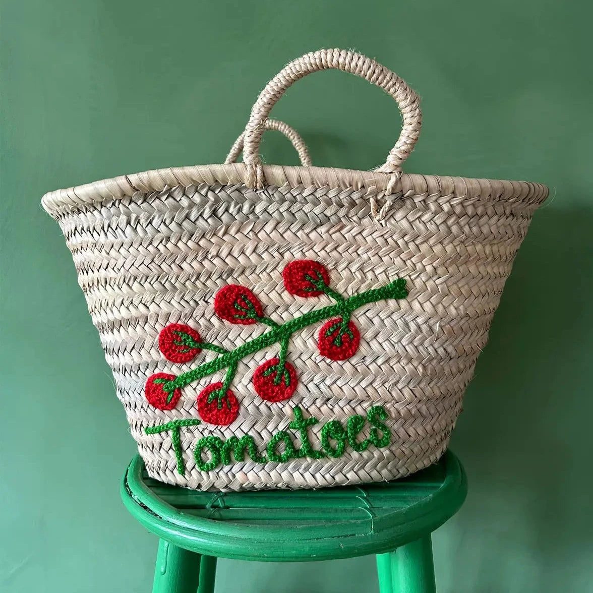 Hand Embroidered Market Basket Tomato-Thistle Hill-Thistle Hill