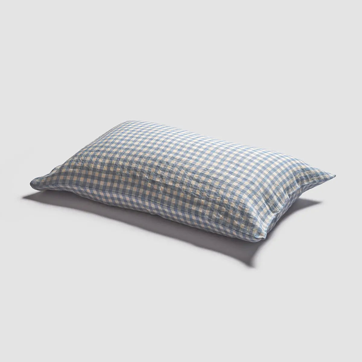 Warm Blue Gingham Linen Blend Pillowcases-Piglet in Bed-Thistle Hill