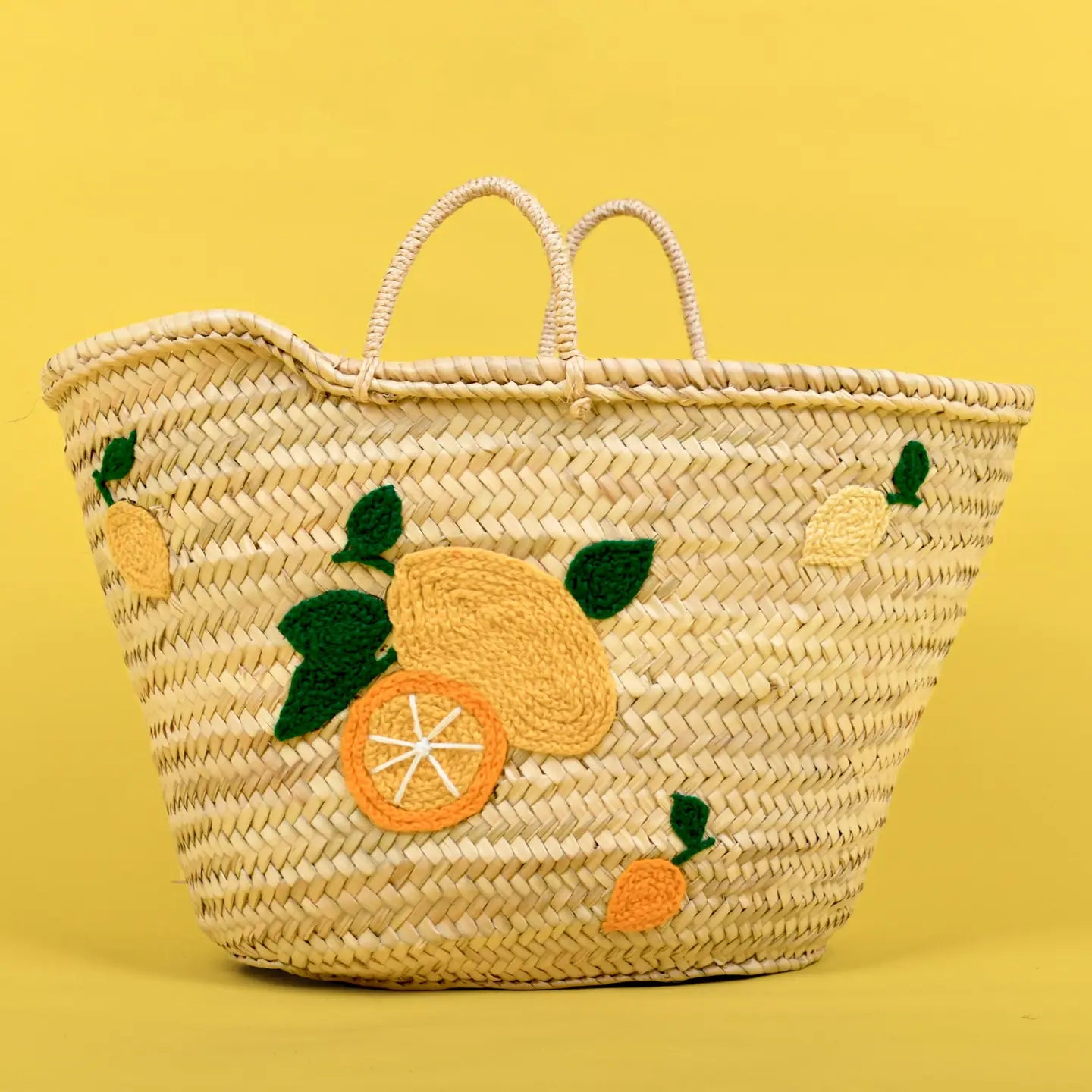 Hand Embroidered Lemon Market Basket-Thistle Hill-Thistle Hill