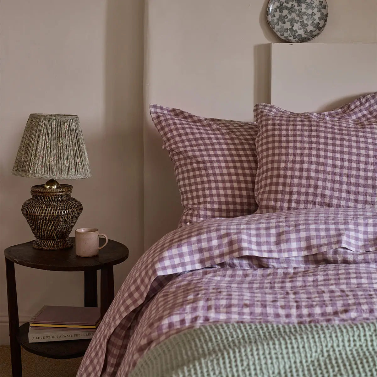 Elderberry Gingham Linen Pillowcase (Pair)-Piglet in Bed-Thistle Hill