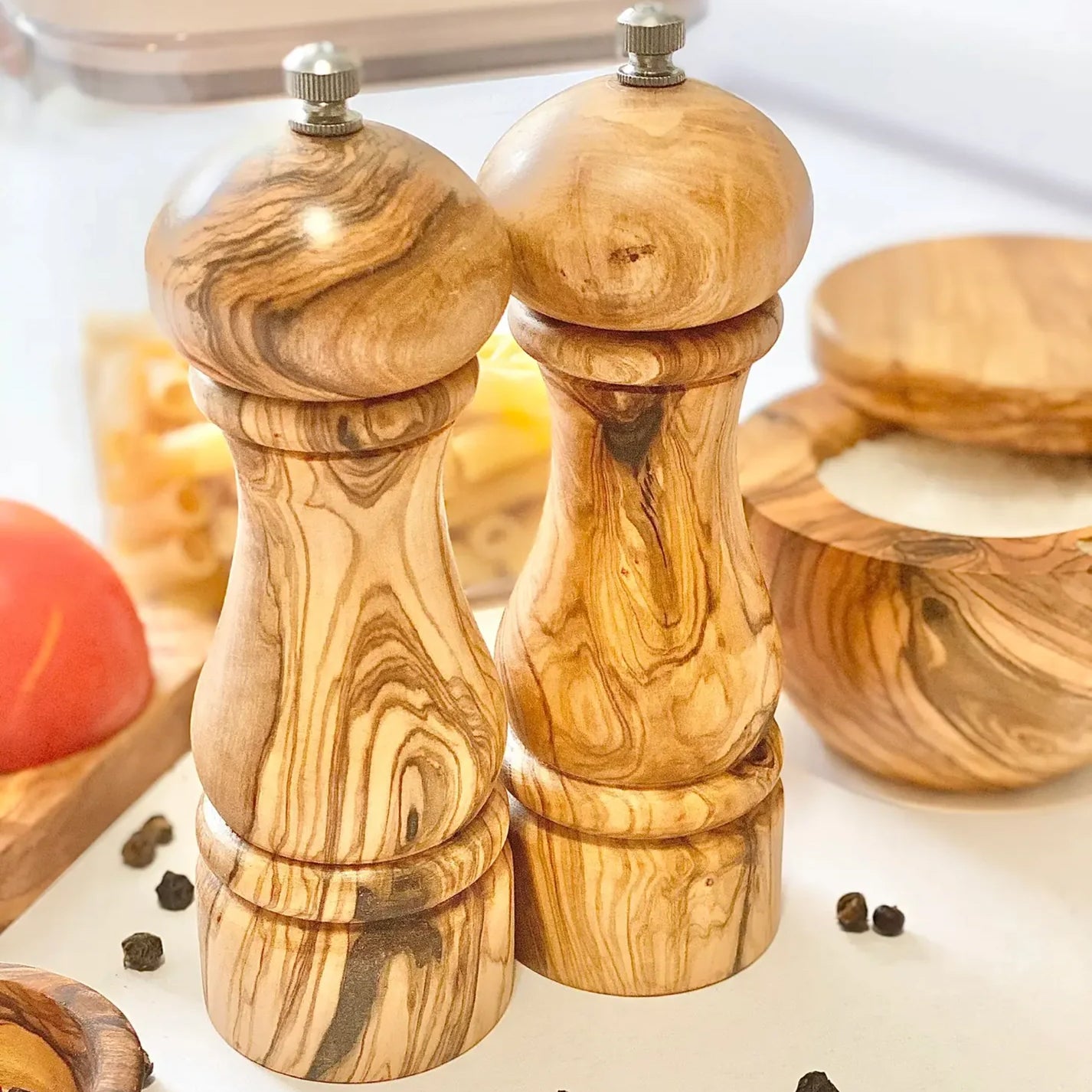 Olive Wood Salt & Peper Mill Set Small-Natural Olive Wood-Thistle Hill