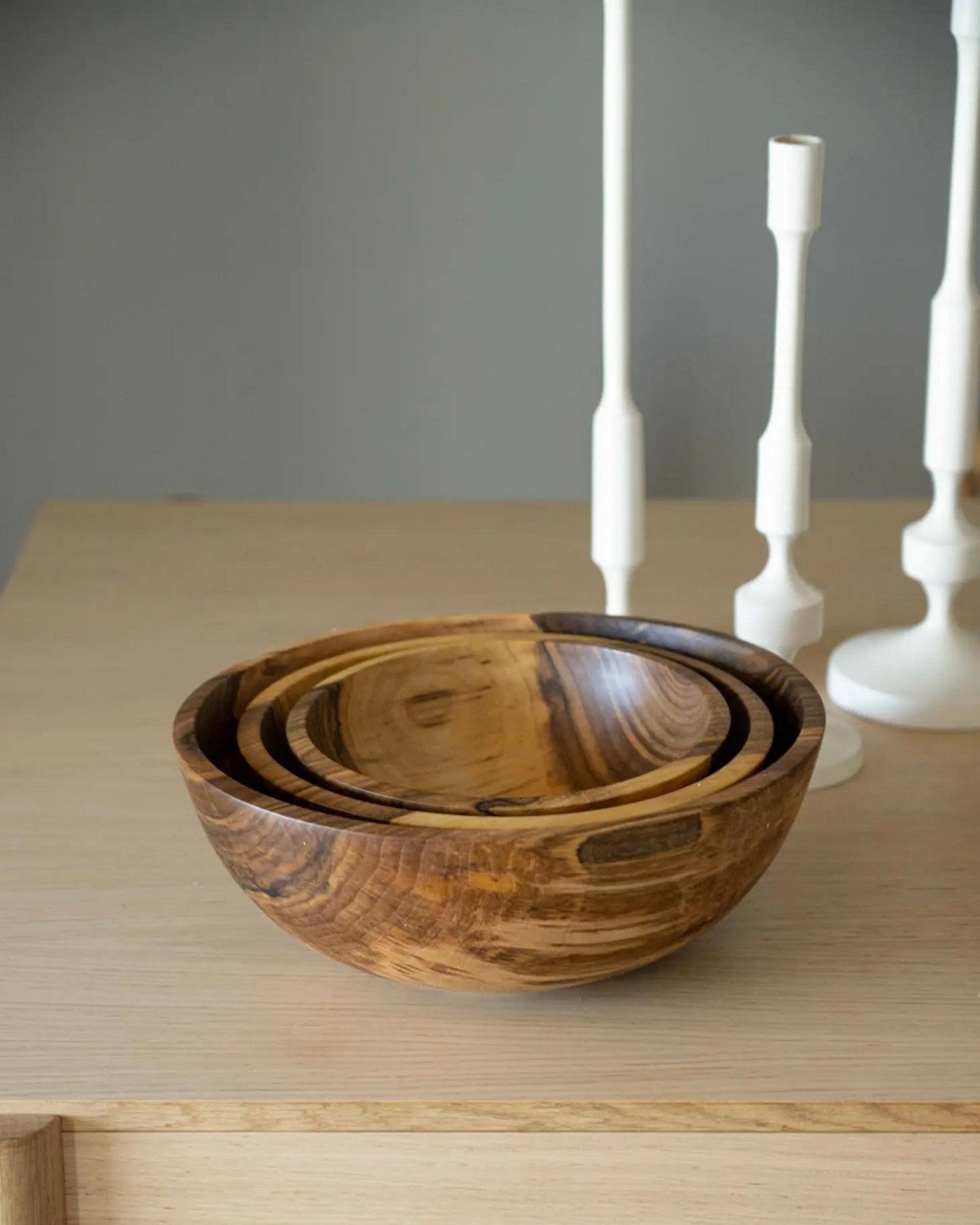 Hand-Carved  Wooden Nesting Bowl Set