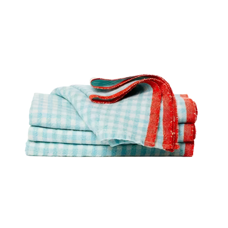 Two Tone Gingham Aqua + Orange Napkins Set of 4-Thistle Hill-Thistle Hill
