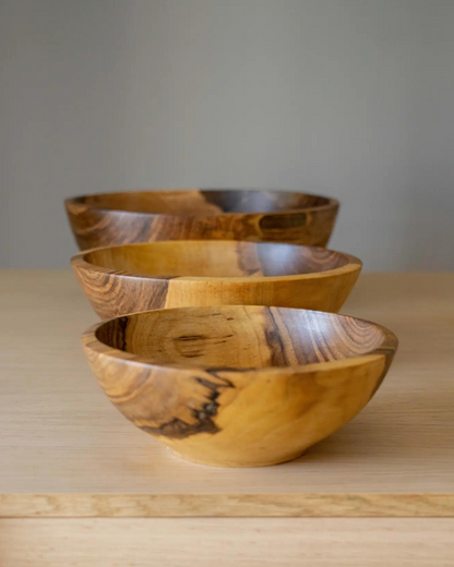 Hand-Carved  Wooden Nesting Bowl Set