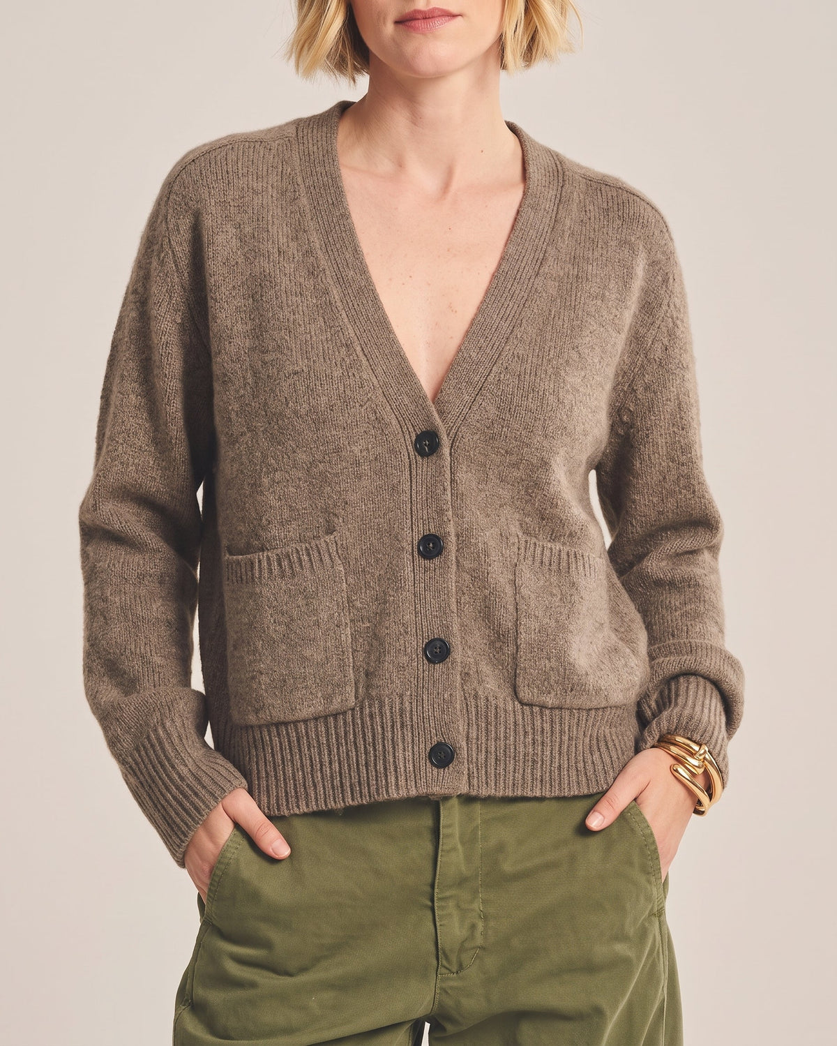Himalayan Cashmere Co Crop V-Neck Cardigan Walnut-Himalayan Cashmere Co-Thistle Hill