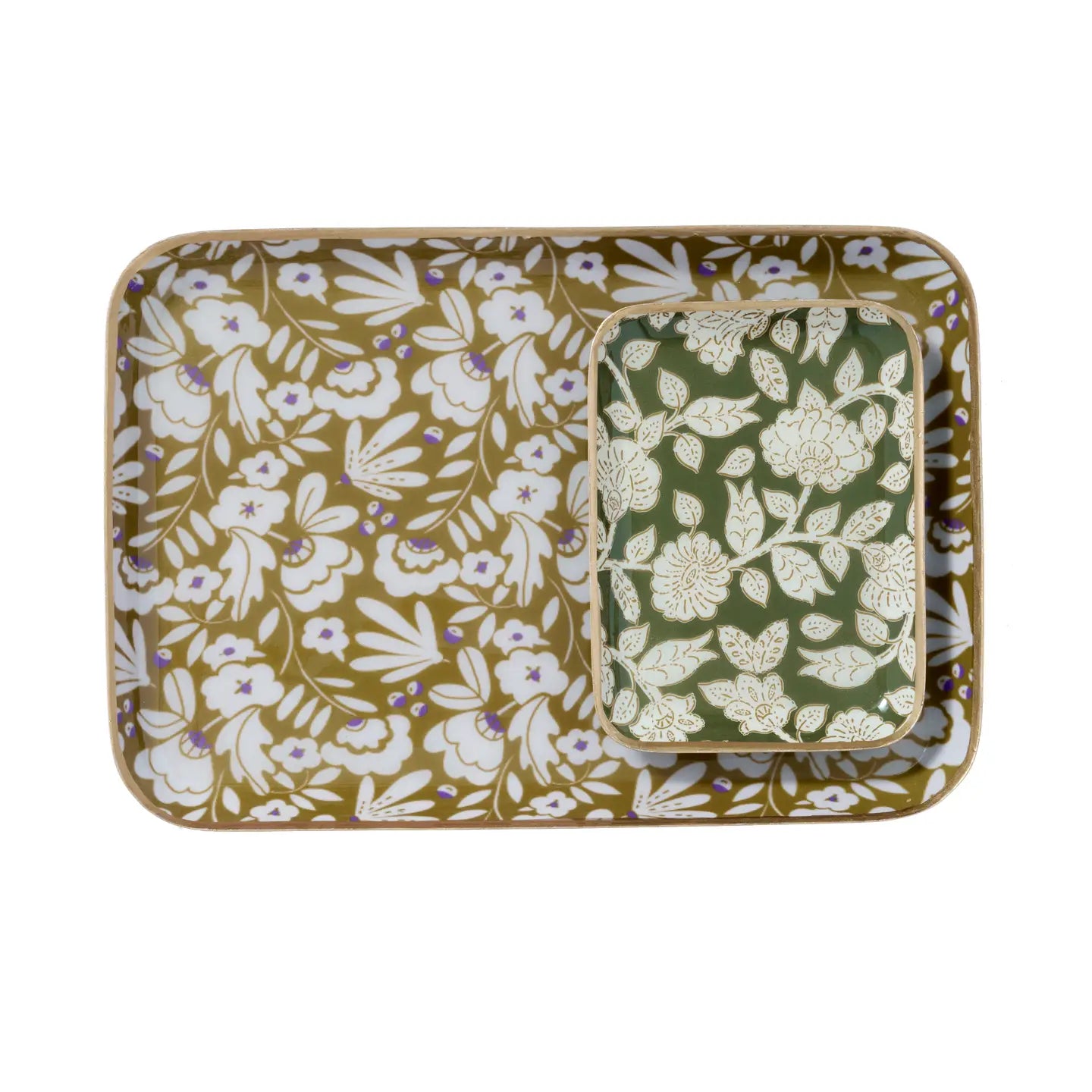 Enameled Flowered Metal Tray Jaya Vert-Thistle Hill-Thistle Hill