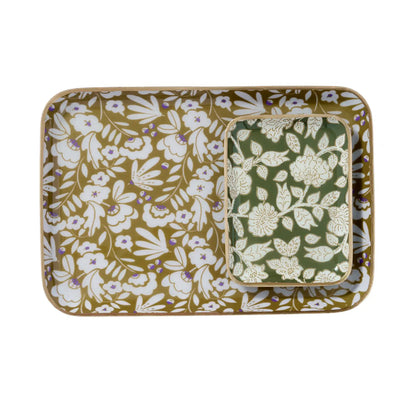 Enameled Flowered Metal Tray Jaya Vert-Thistle Hill-Thistle Hill