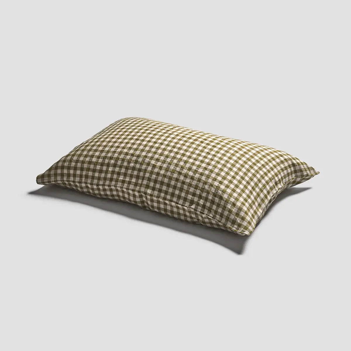 Botanical Green Gingham Linen Pillowcase (Pair)-Piglet in Bed-Thistle Hill