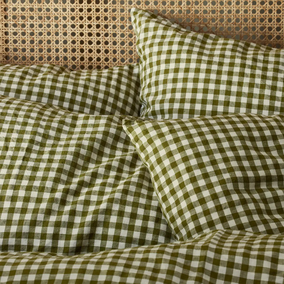 Botanical Green Gingham Linen Euro Pillow-Piglet in Bed-Thistle Hill