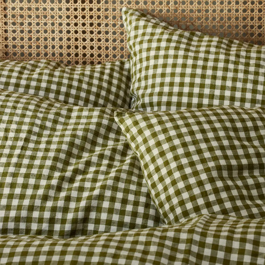 Botanical Green Gingham Linen Euro Pillow-Piglet in Bed-Thistle Hill