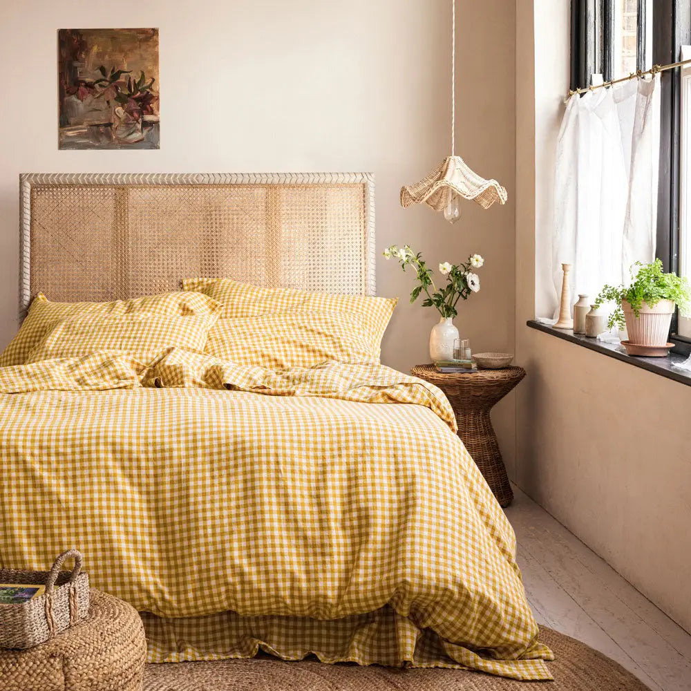 Honey Gingham Linen Blend Duvet Cover-Piglet in Bed-Thistle Hill