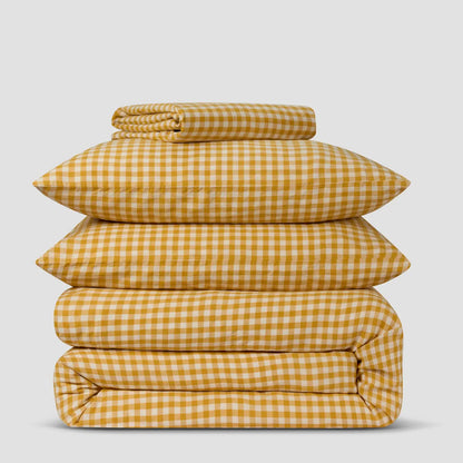 Honey Gingham Linen Pillowcase (Pair)-Piglet in Bed-Thistle Hill