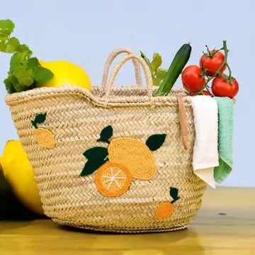 Hand Embroidered Citrus Market Basket-Thistle Hill-Thistle Hill
