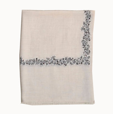 Maku Pakeezah Cream Scarf with Floral Embroidery