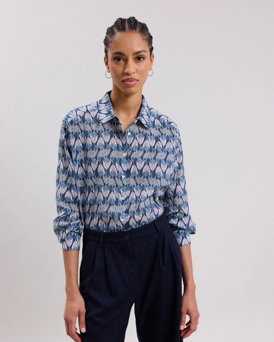 Hartford Cinema Woven Shirt Coraz Petrol Blue Leaf-Hartford-Thistle Hill