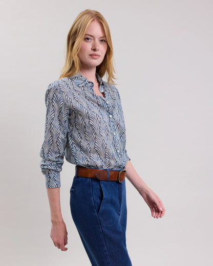 Hartford Woven Shirt Coraz Silver Blue Feather-Hartford-Thistle Hill