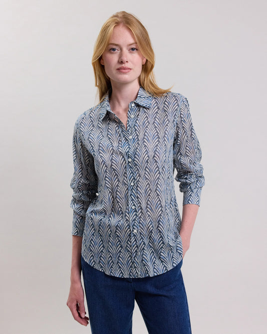 Hartford Woven Shirt Coraz Silver Blue Feather-Hartford-Thistle Hill