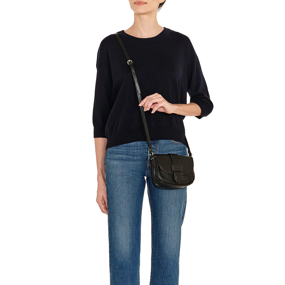 Fausta Small Crossbody Black with Brass Hardware-Il Bisonte-Thistle Hill