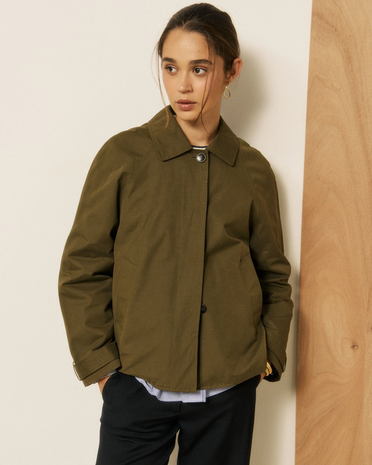 Hartford Woven Voltaire Coat Jacket Army-Hartford-Thistle Hill
