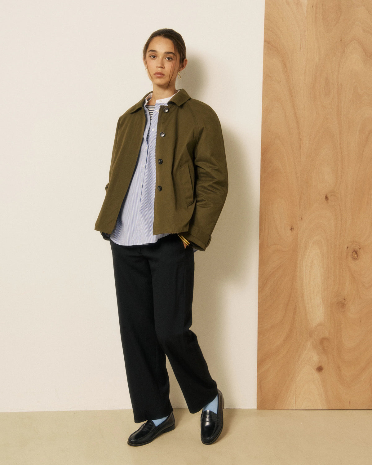 Hartford Woven Voltaire Coat Jacket Army-Hartford-Thistle Hill