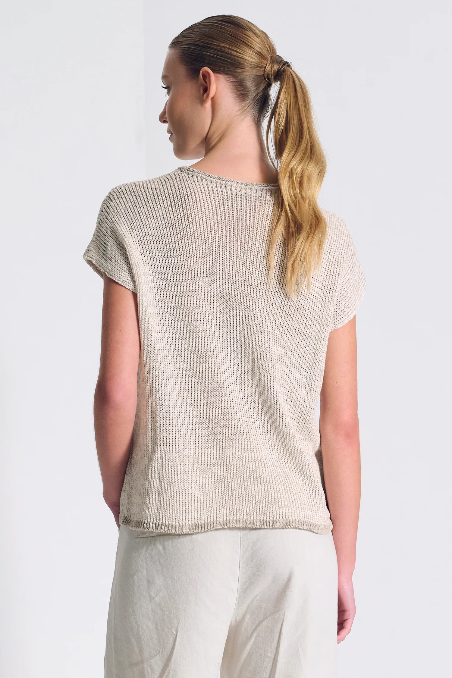 Transit Boxy Shape T-shirt in Cotton-Linen Blend Melange Knit Ribbon Rope Melange-Transit-Thistle Hill