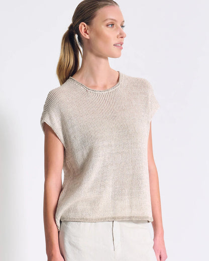 Transit Boxy Shape T-shirt in Cotton-Linen Blend Melange Knit Ribbon Rope Melange-Transit-Thistle Hill