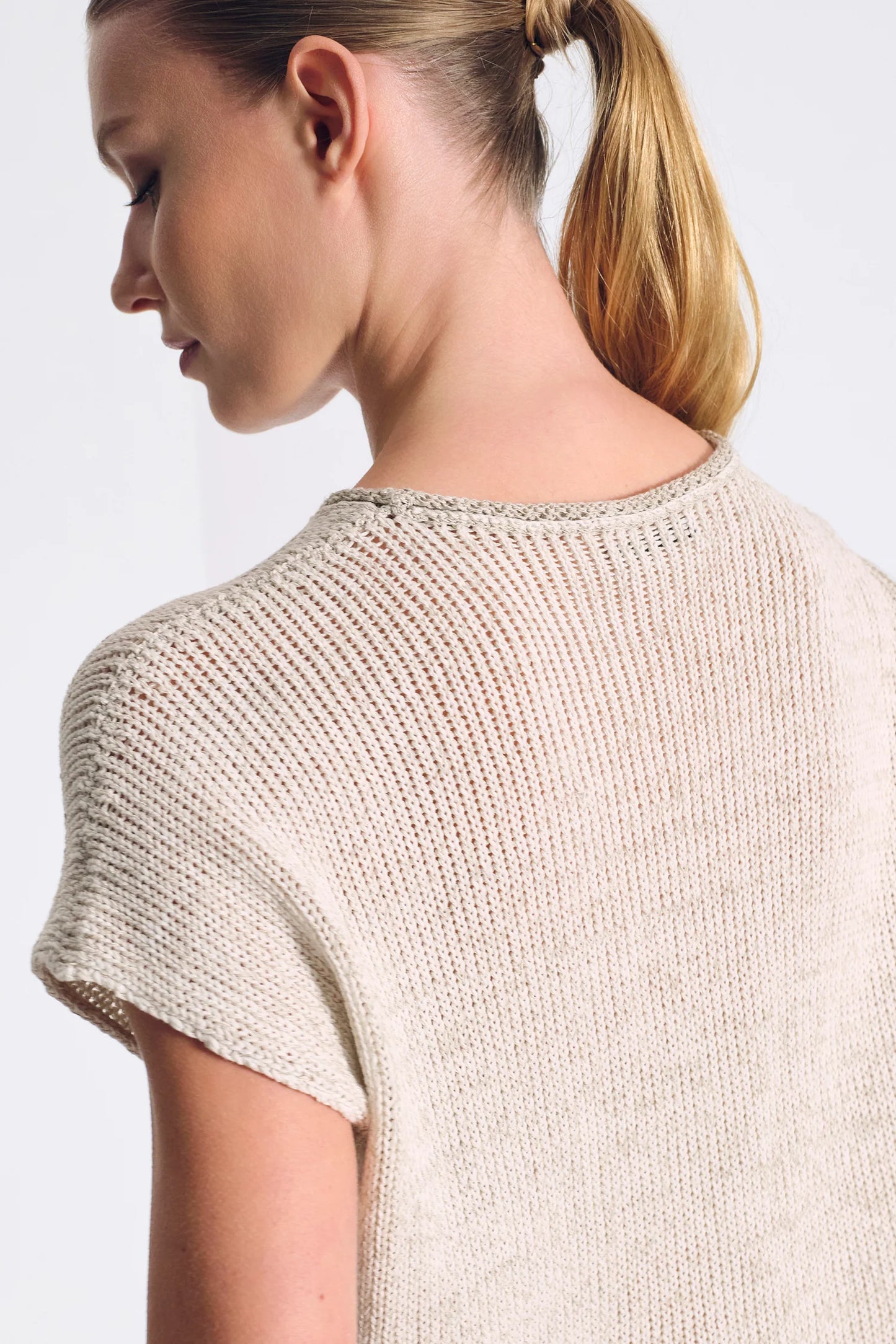 Transit Boxy Shape T-shirt in Cotton-Linen Blend Melange Knit Ribbon Rope Melange-Transit-Thistle Hill