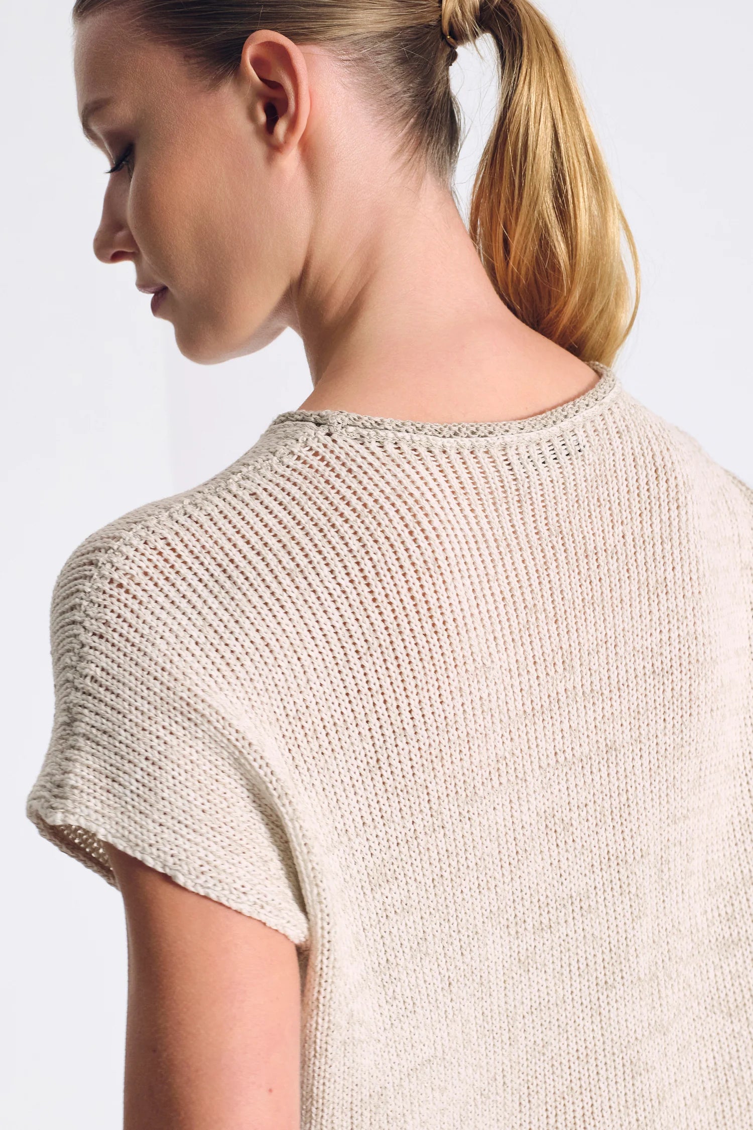 Transit Boxy Shape T-shirt in Cotton-Linen Blend Melange Knit Ribbon Rope Melange-Transit-Thistle Hill
