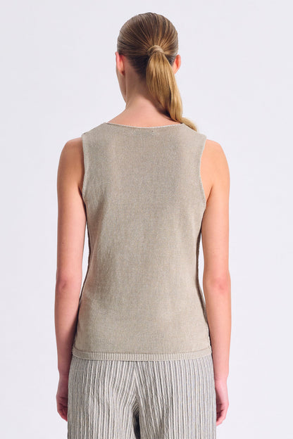 Transit Wide-Shoulder Tank Top in Linen and Cotton Knit in Plain Stitch Pearl Grey-Transit-Thistle Hill