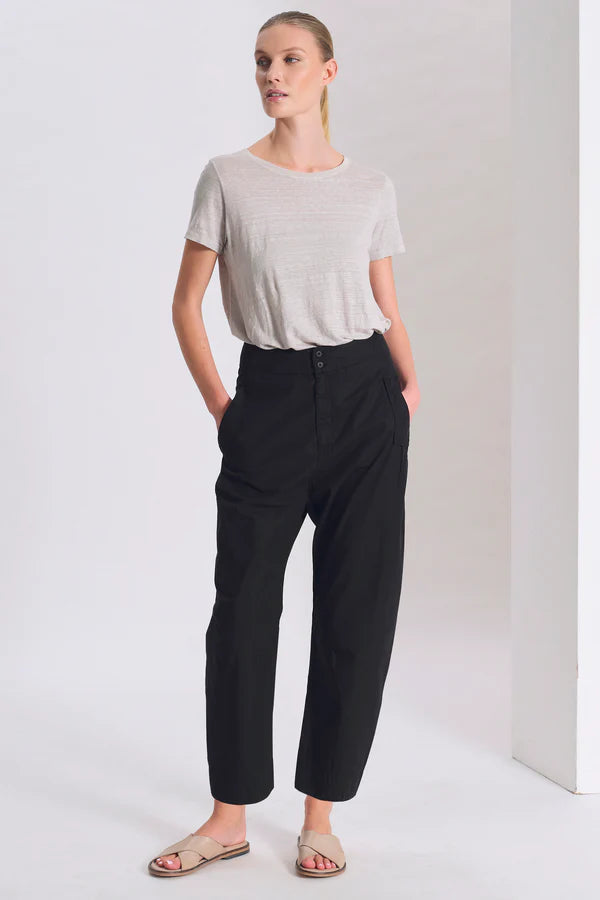 Transit Comfort Fit Trousers in Light Cotton with Patch Pockets on the Back Black-Transit-Thistle Hill