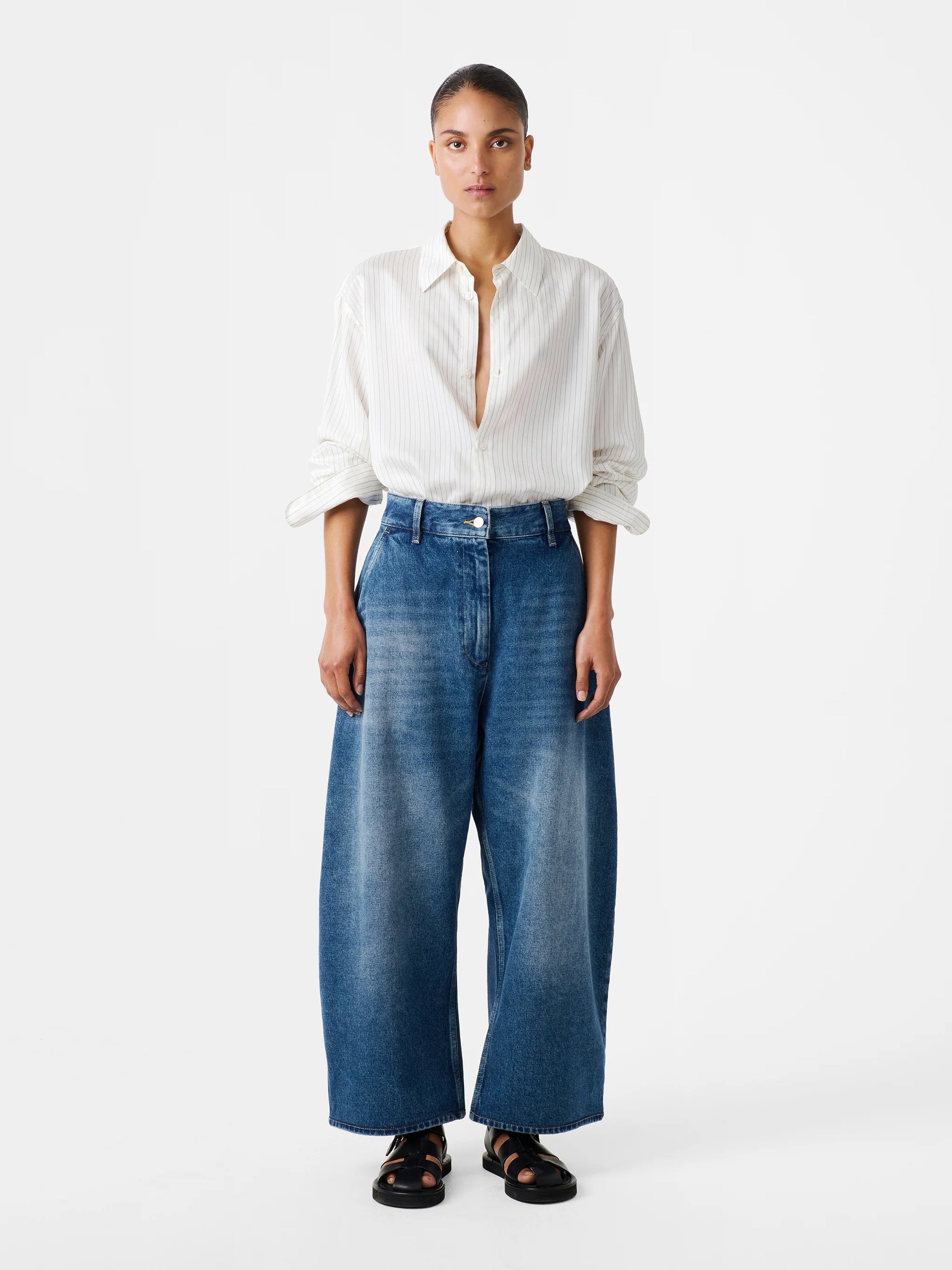 Studio Nicholson Chalco Denim Wide Crop Pant Worn Wash Indigo