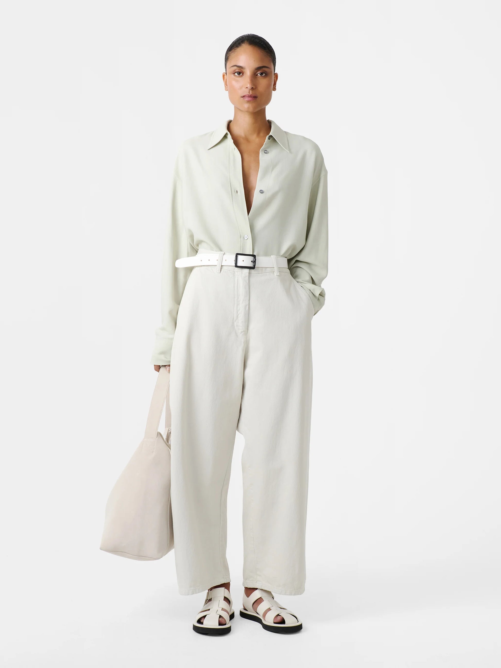 Studio Nicholson Chalco Denim Wide Crop Pant Ice-Studio Nicholson-Thistle Hill