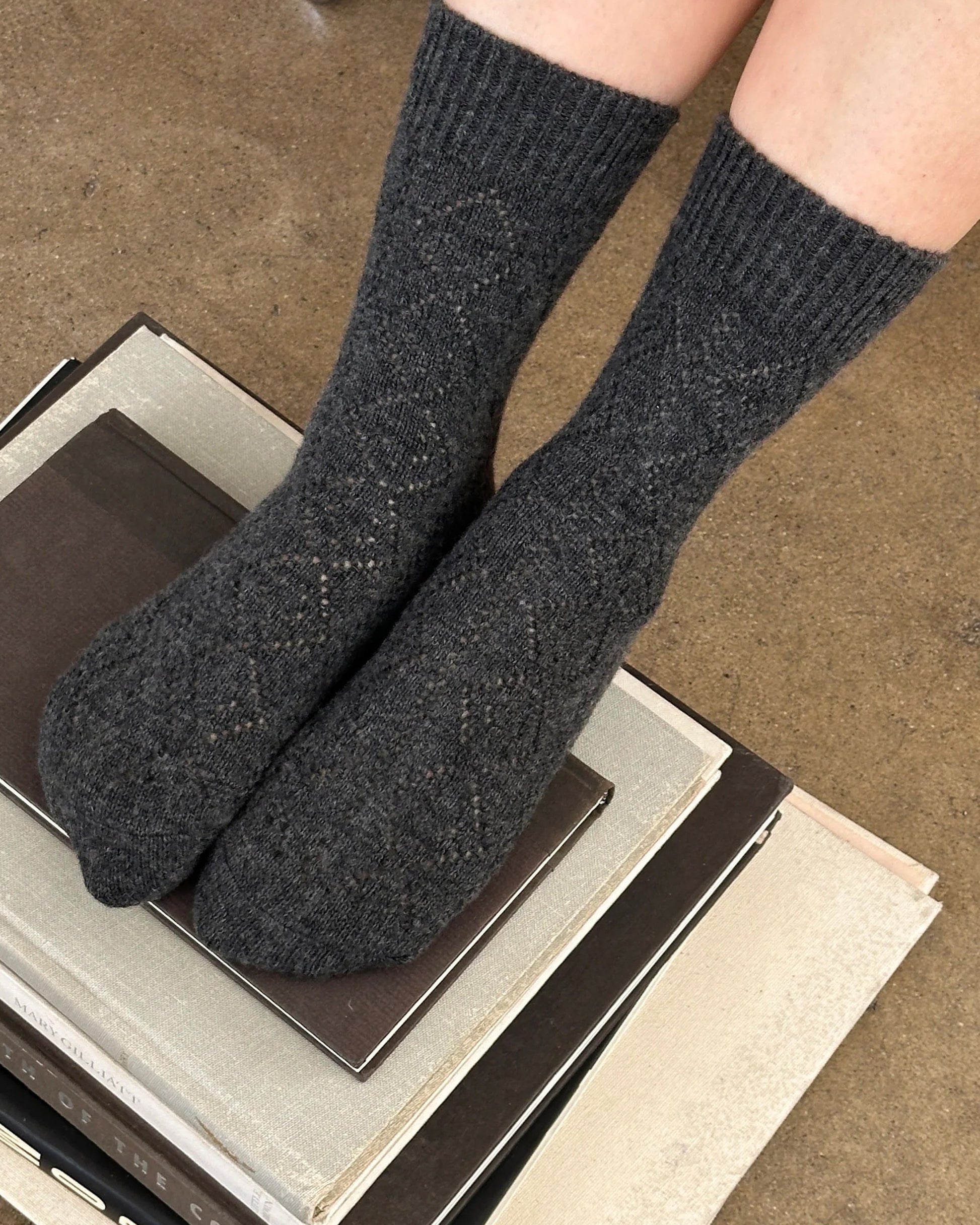 Le Bon Shoppe Cashmere Pointelle Socks Charcoal-Le Bon Shoppe-Thistle Hill